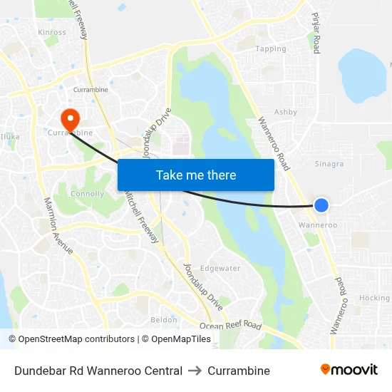Dundebar Rd Wanneroo Central to Currambine map