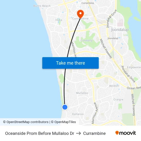 Oceanside Prom Before Mullaloo Dr to Currambine map