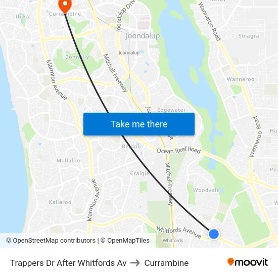 Trappers Dr After Whitfords Av to Currambine map