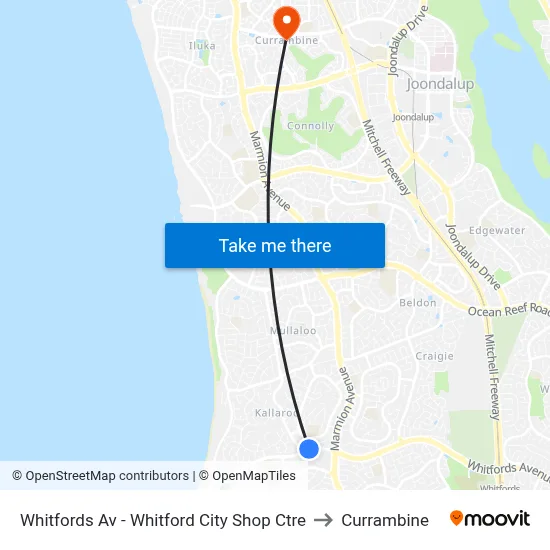 Whitfords Av - Whitford City Shop Ctre to Currambine map