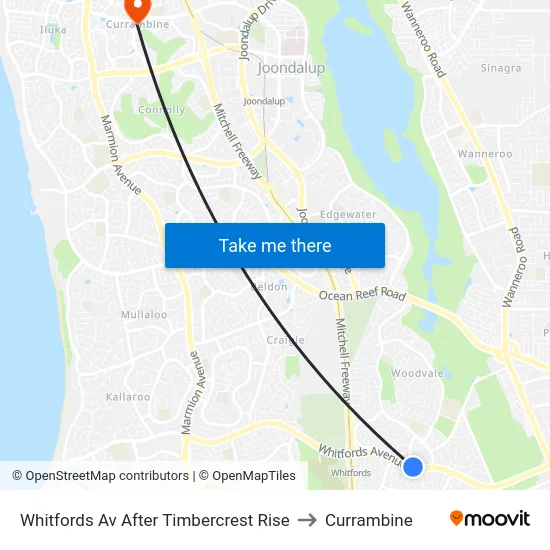 Whitfords Av After Timbercrest Rise to Currambine map