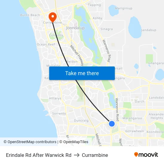Erindale Rd After Warwick Rd to Currambine map