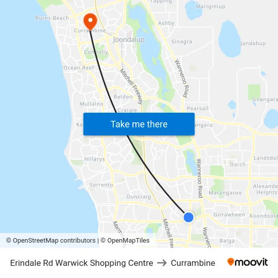 Erindale Rd Warwick Shopping Centre to Currambine map