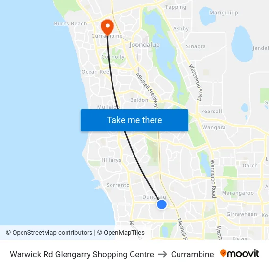 Warwick Rd Glengarry Shopping Centre to Currambine map