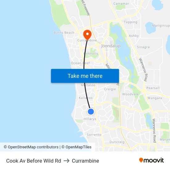 Cook Av Before Wild Rd to Currambine map