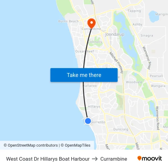 West Coast Dr Hillarys Boat Harbour to Currambine map