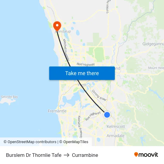 Burslem Dr Thornlie Tafe to Currambine map