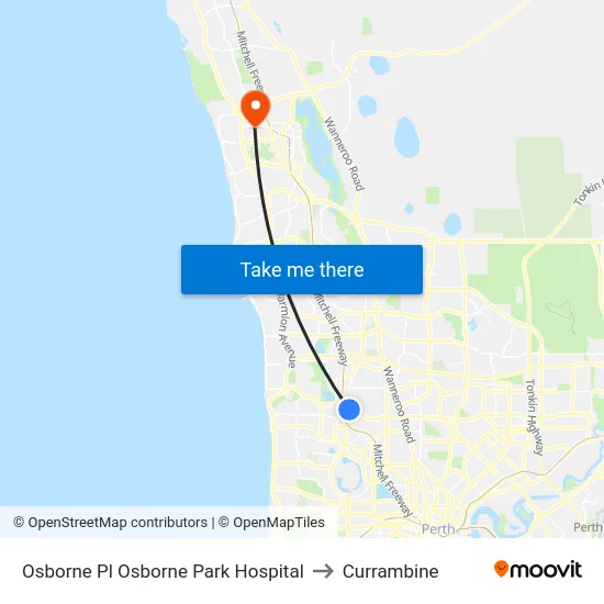Osborne Pl Osborne Park Hospital to Currambine map