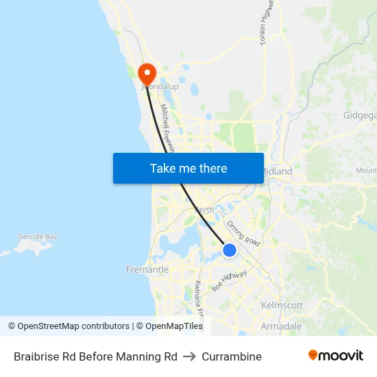 Braibrise Rd Before Manning Rd to Currambine map