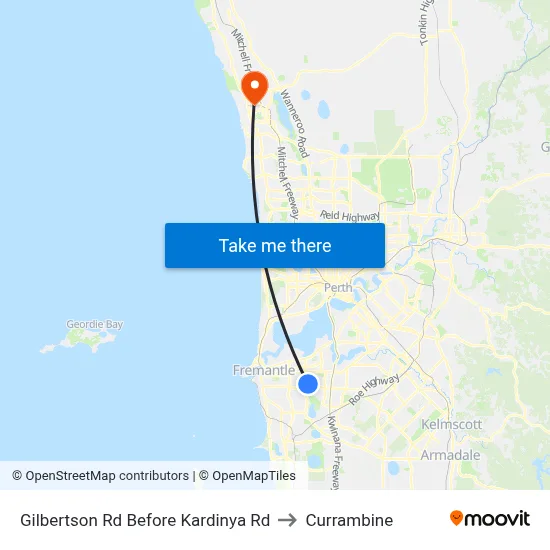 Gilbertson Rd Before Kardinya Rd to Currambine map