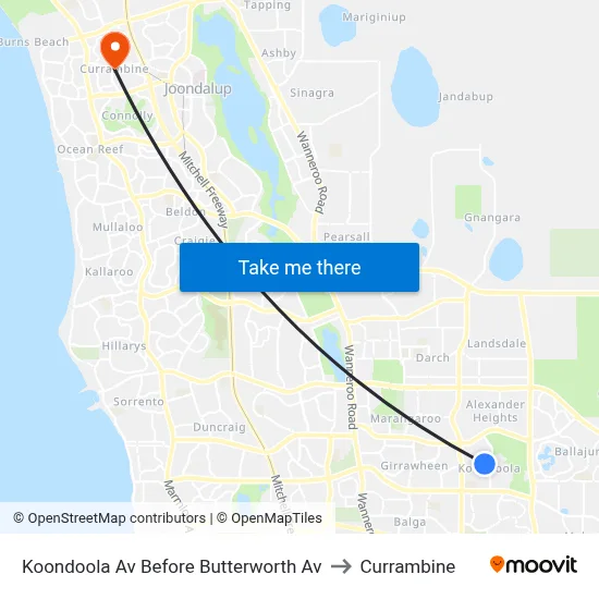 Koondoola Av Before Butterworth Av to Currambine map