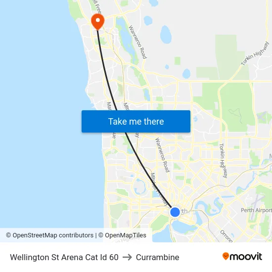 Wellington St Arena Cat Id 60 to Currambine map