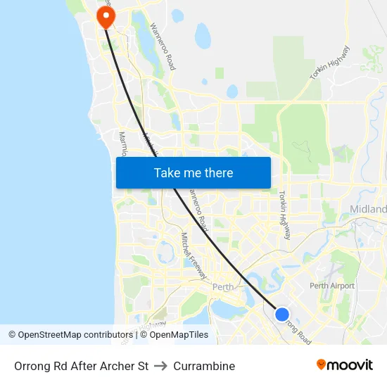 Orrong Rd After Archer St to Currambine map