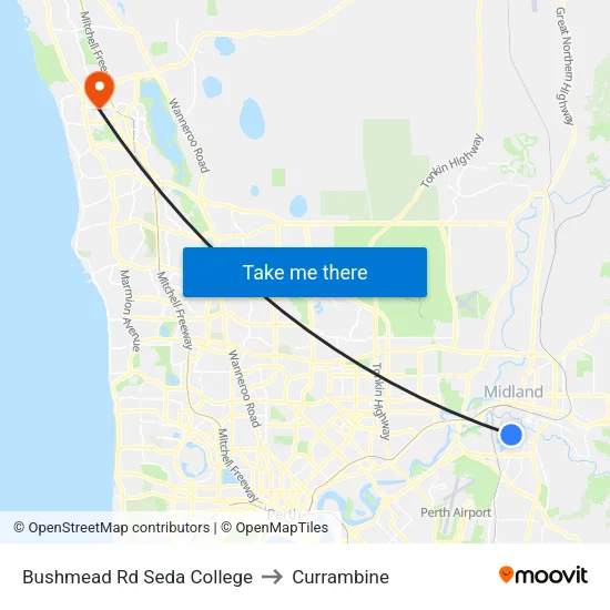 Bushmead Rd Seda College to Currambine map