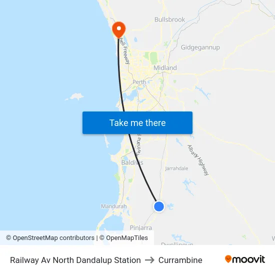 Railway Av North Dandalup Station to Currambine map