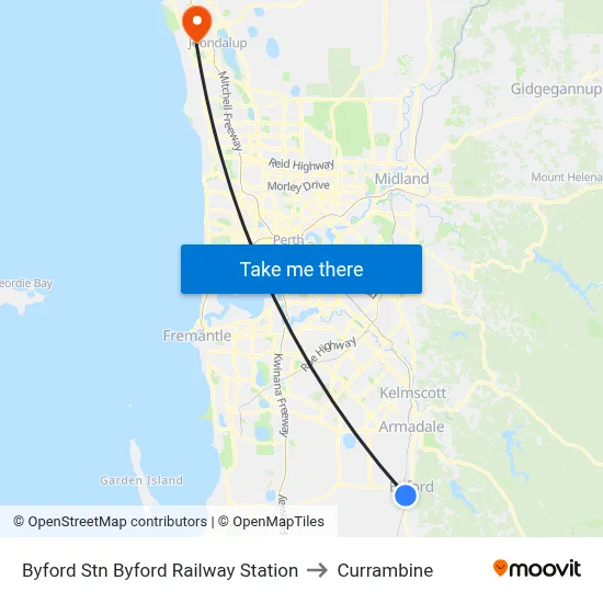 Byford Stn Byford Railway Station to Currambine map