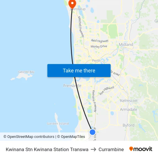 Kwinana Stn Kwinana Station Transwa to Currambine map