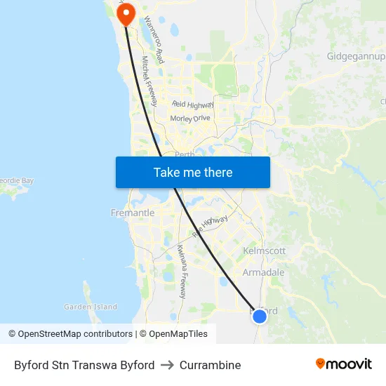 Byford Stn Transwa Byford to Currambine map