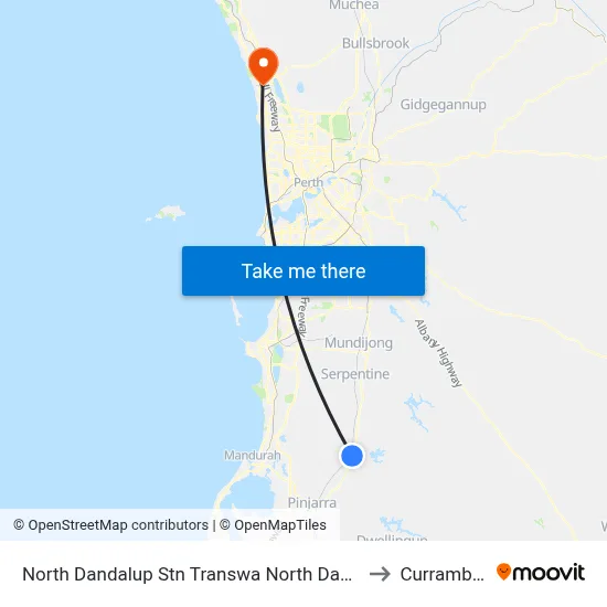 North Dandalup Stn Transwa North Dandalup to Currambine map