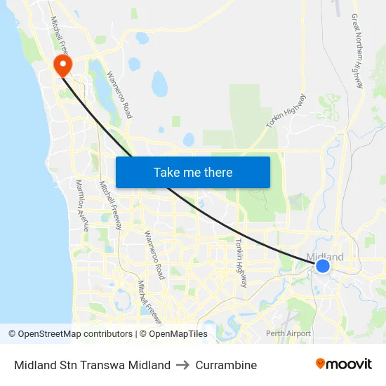 Midland Stn Transwa Midland to Currambine map