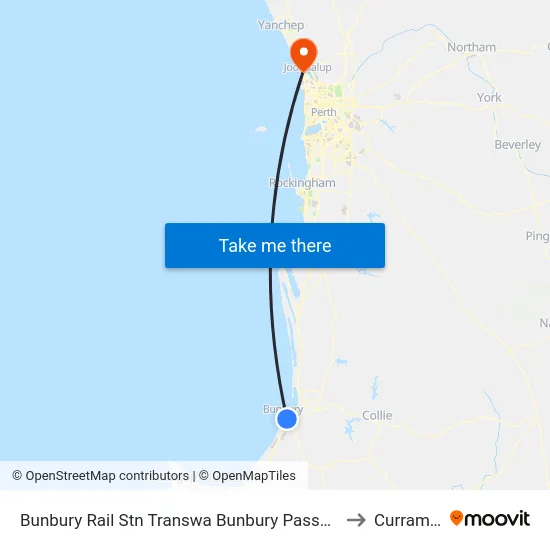 Bunbury Rail Stn Transwa Bunbury Passenger Terminal to Currambine map