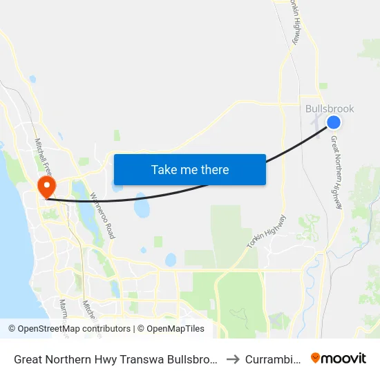 Great Northern Hwy Transwa Bullsbrook to Currambine map