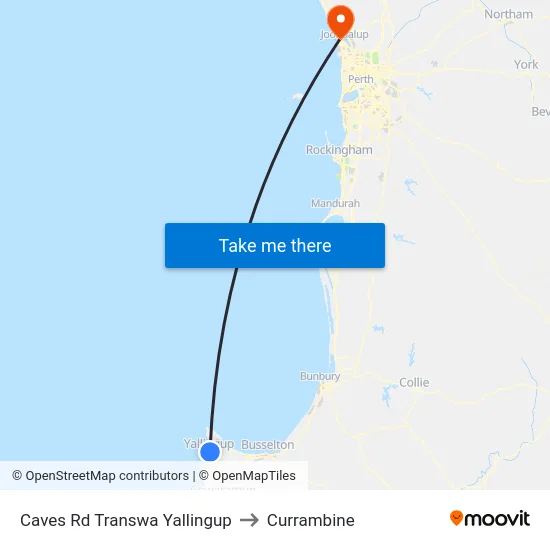 Caves Rd Transwa Yallingup to Currambine map