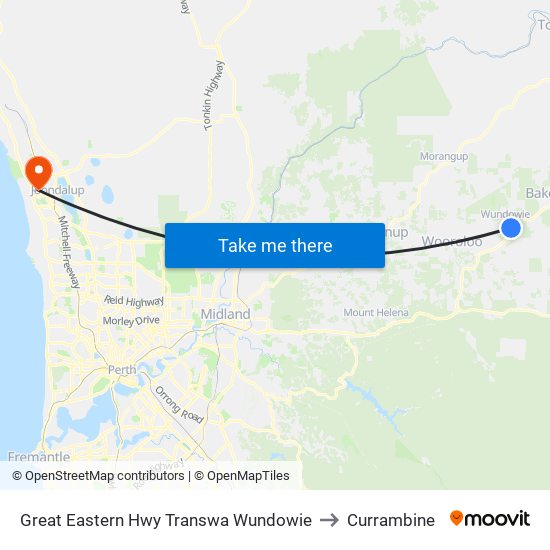 Great Eastern Hwy Transwa Wundowie to Currambine map