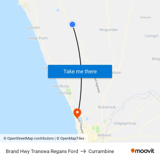 Brand Hwy Transwa Regans Ford to Currambine map