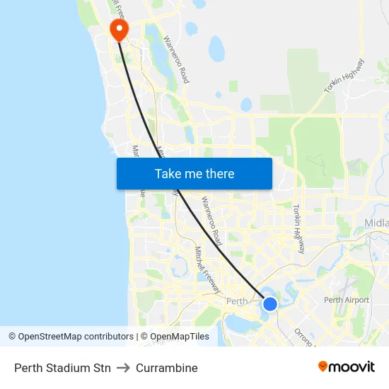 Perth Stadium Stn to Currambine map
