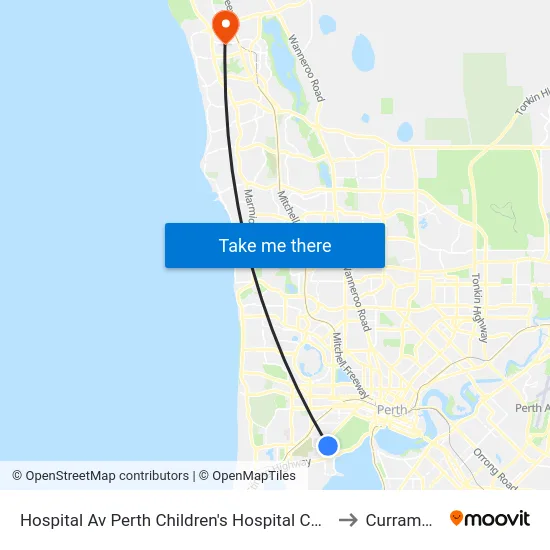 Hospital Av Perth Children's Hospital Cat Id 116 to Currambine map