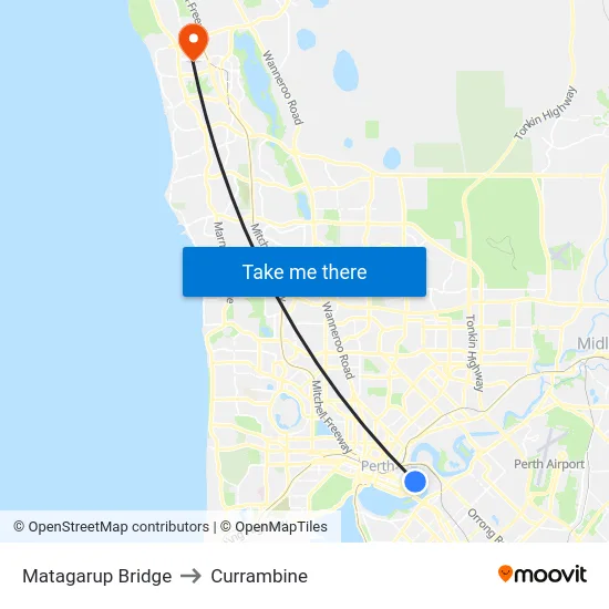 Matagarup Bridge to Currambine map