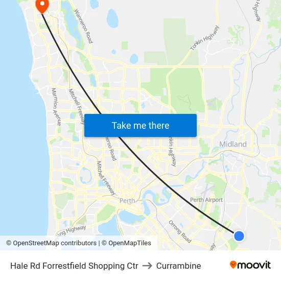 Hale Rd Forrestfield Shopping Ctr to Currambine map