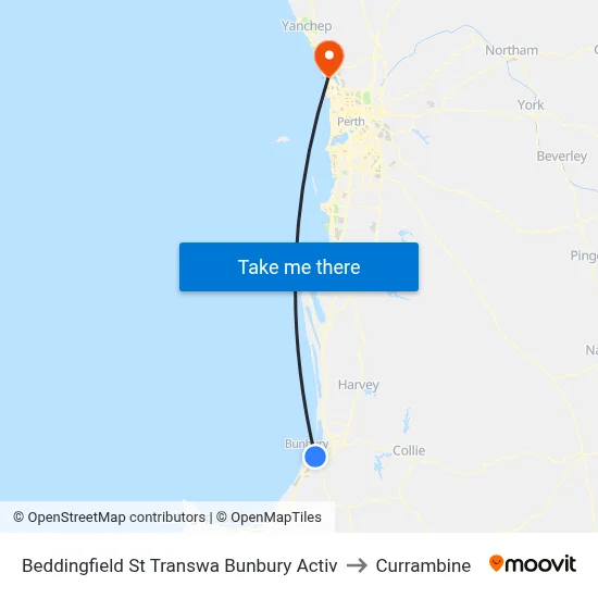 Beddingfield St Transwa Bunbury Activ to Currambine map