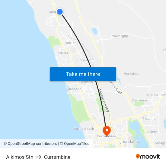 Alkimos Stn to Currambine map