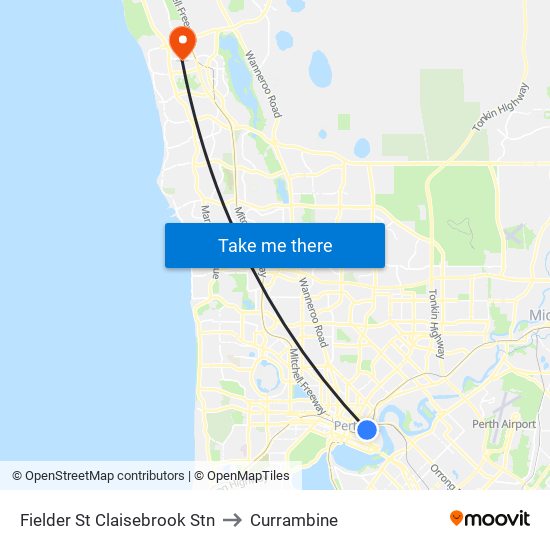 Fielder St Claisebrook Stn to Currambine map