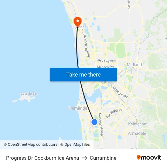 Progress Dr Cockburn Ice Arena to Currambine map