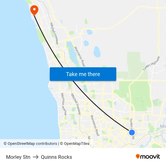 Morley Stn to Quinns Rocks map