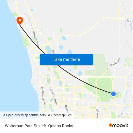 Whiteman Park Stn to Quinns Rocks map
