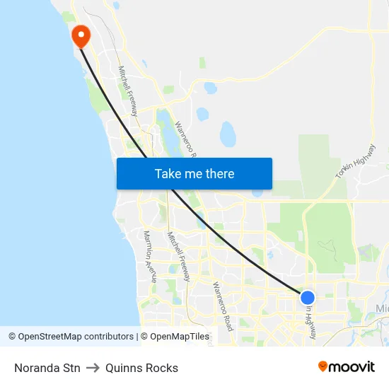 Noranda Stn to Quinns Rocks map