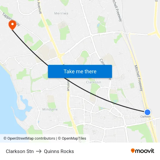 Clarkson Stn to Quinns Rocks map