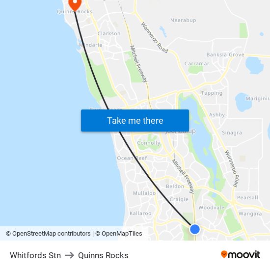 Whitfords Stn to Quinns Rocks map