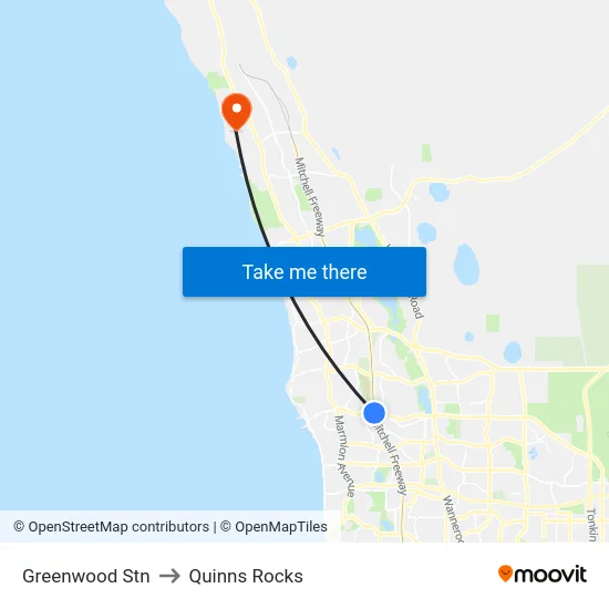 Greenwood Stn to Quinns Rocks map