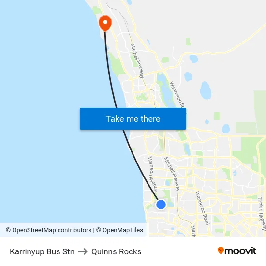 Karrinyup Bus Stn to Quinns Rocks map