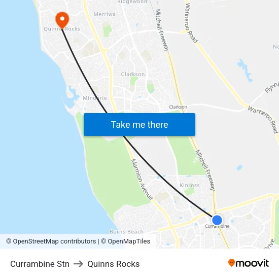 Currambine Stn to Quinns Rocks map