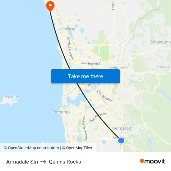 Armadale Stn to Quinns Rocks map