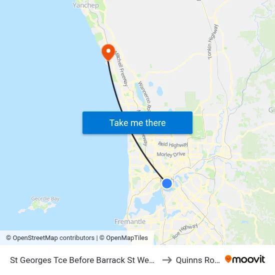 St Georges Tce Before Barrack St Westbound to Quinns Rocks map