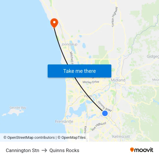 Cannington Stn to Quinns Rocks map
