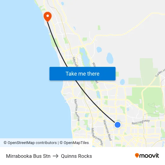 Mirrabooka Bus Stn to Quinns Rocks map