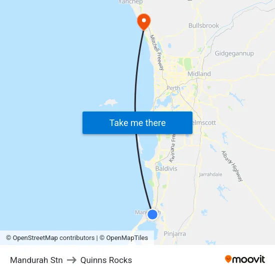Mandurah Stn to Quinns Rocks map